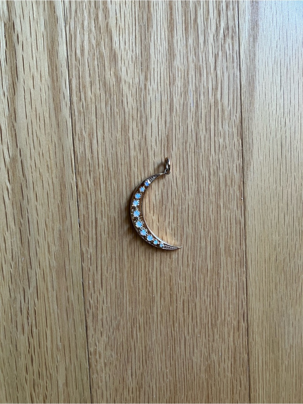 14k Vintage Gold Crescent Moon Pendant with White Opals